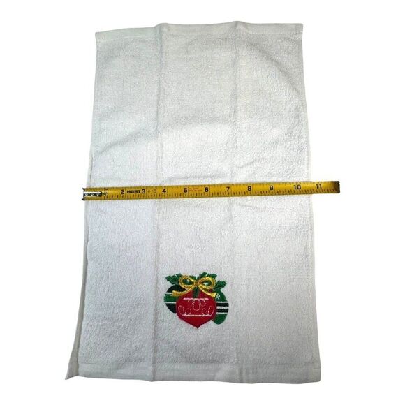 Holiday Kitchen Towel w/ Festive Ornament Embroidered Vintage 100% Cotton White - Picture 5 of 6